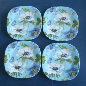 Set of 4 Melamine Salad/Dessert Plates Blue Floral
